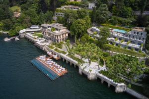 an aerial view of a dock with boats in the water at Mandarin Oriental, Lago di Como in Blevio