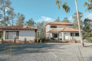 ein Haus mit einer Palme davor in der Unterkunft Casa Dino en Villa de Leyva in Villa de Leyva