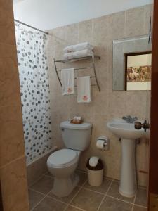 a bathroom with a toilet and a sink at Lima Wasi Hotel Miraflores in Lima