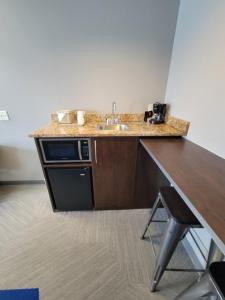 a kitchen with a sink and a counter with a dishwasher at Microtel Inn & Suites by Wyndham Bluffs in Council Bluffs