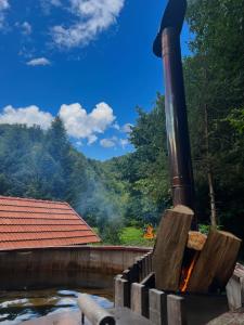 - une vue sur une rivière avec un tuyau dans l'établissement Casa de Vacanta Diana Moneasa, à Moneasa