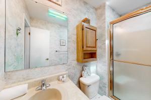 a bathroom with a sink and a toilet and a shower at Dutch Treat in Lake Junaluska +32 photos