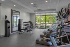 un gimnasio con cintas de correr y máquinas elípticas en Home2 Suites By Hilton Buford Mall Of Georgia, Ga en Buford