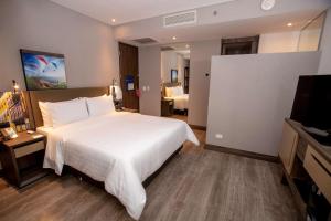 Uma TV ou centro de entretenimento em Hampton By Hilton Lima San Isidro