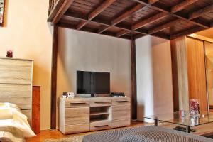 a living room with a television on a dresser at Vaci Deluxe Apartment in Budapest