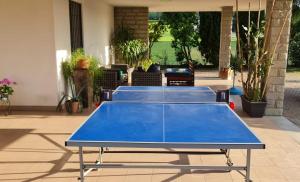 una mesa de ping pong azul en un patio en Casa Nostra en Imola