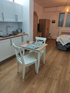 een keuken met een tafel en stoelen in een keuken bij Studio Cap Martin in Roquebrune-Cap-Martin +3 foto's