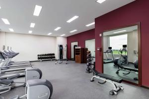 - une salle de sport avec plusieurs tapis de course et vélos d'exercice dans l'établissement Hilton Garden Inn Salamanca, à Salamanca