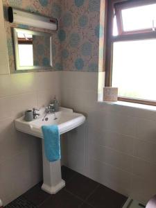 ein Bad mit einem Waschbecken und einem Spiegel in der Unterkunft A View Of The Glens in Knockanully