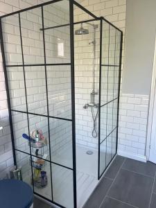 a shower with a glass enclosure in a bathroom at Charming 3BD House wPrivate Garden - Bristol in Bristol