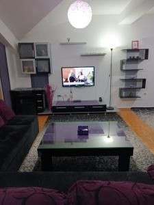 - un salon avec un canapé et une table basse dans l'établissement SKY APARTMENTS, à Kumanovo