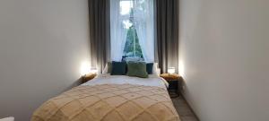 a bed in a room with a window at CITY VIEW Saperów I - przy centrum klimatyzacja in Świdnica