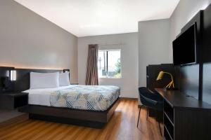 a hotel room with a bed and a desk at Motel 6-San Antonio, TX - South in San Antonio