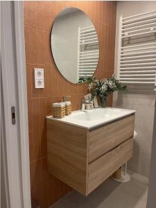 y baño con lavabo y espejo. en APARTAMENTO 4 PAX RECIÉN REFORMADO EN EL CENTRO DE SANTANDER, en Santander