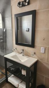 a bathroom with a sink and a mirror at DEPARTAMENTOS CIELO DE CAFAYATE in Cafayate
