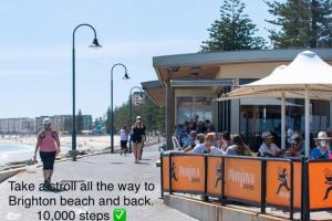 a group of people riding a train on the beach at Absolute Beachfront at the Pier Glenelg in Adelaide