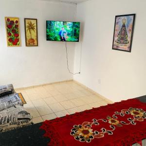 - un salon avec une télévision murale dans l'établissement Mãezinha do céu, à Aparecida