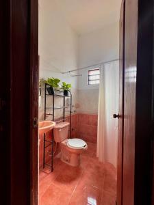 La salle de bains est pourvue de toilettes et d'un lavabo. dans l'établissement Alena Hostal, à Valladolid