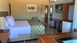 烏魯奧的住宿－CHEZ TUPÃ SUÍTES，配有一张床和一张书桌的酒店客房