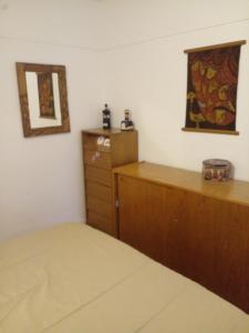 sypialnia z łóżkiem, komodą i lustrem w obiekcie DEPARTAMENTO TEMPORARIO CATAMARCA MENDOZA CENTRO w mieście Mendoza