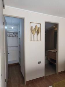 a room with a hallway with a closet and a mirror at Departamento nuevo y elegante en estación central in Santiago