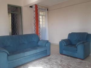 two blue couches sitting in a living room at Fid's Place in Nyahururu