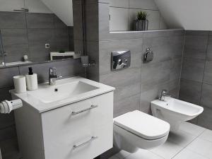 a bathroom with a white sink and a toilet at Apartment in Stepnica near Szczecin Lagoon in Stepnica