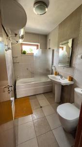 a bathroom with a tub and a sink and a toilet at Villa Orpheus in Chepelare