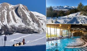 twee foto's van een skigebied in de sneeuw en een berg bij Oreeduloup Chalet Japp'loup 10/12 Pers. in Le Dévoluy