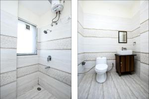 two pictures of a bathroom with a toilet at Hotel JB Residency !! Luxurious & Royal Balcony Rooms !! Large Rooms in Zirakpur
