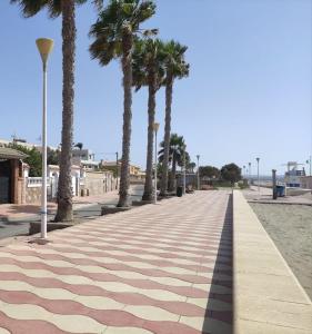 a sidewalk with palm trees on the beach at Casa Costacabana Mar in La Cañada de San Urbano