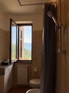 een badkamer met een toilet en een raam bij Casa NiMa Lake Apartment in Perledo