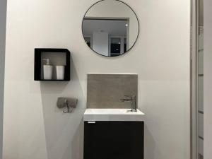 La salle de bains est pourvue d'un lavabo et d'un miroir. dans l'établissement Suite Fossil - MMGreenhouse - Netflix & Wifi, à Tourcoing