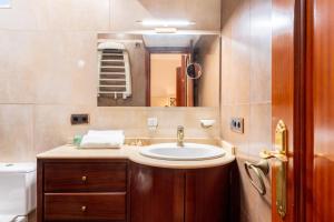 a bathroom with a sink and a mirror at AoA Green Gardens Family House in Seville