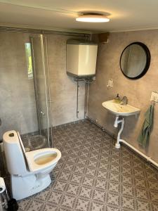 a bathroom with a toilet and a sink at Hassela Villa in Hassela