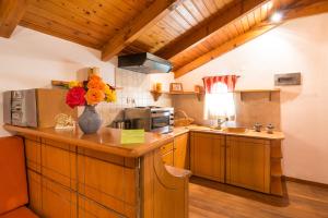 蒂锡利维扎卡迪斯海滩公寓式酒店的厨房的柜台上放着花瓶