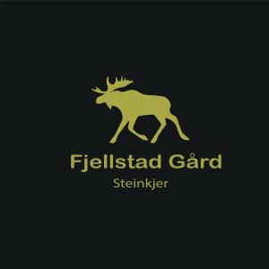 a logo of a golden deer on a black background at Fjellstad Gård - 2 minutes from E6 and 5 minutes drive from Steinkjer city in Steinkjer