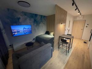 TV tai viihdekeskus majoituspaikassa Blue River Apartment - Wrocław