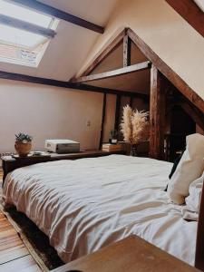 een slaapkamer met een groot bed in een kamer bij Romantic Unesco Medieval House in the City Center in Gent