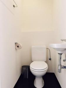 ein Badezimmer mit einem weißen WC und einem Waschbecken in der Unterkunft Colorful Coziness City Apartment in Gent