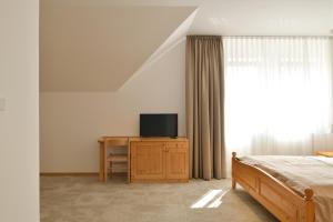 ein Schlafzimmer mit einem Bett und einem TV auf einer Kommode in der Unterkunft Guest House Vračko in Zgornja Kungota