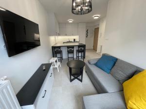 Televízia a/alebo spoločenská miestnosť v ubytovaní Apartament Smart Kamienica Grochów with free parking
