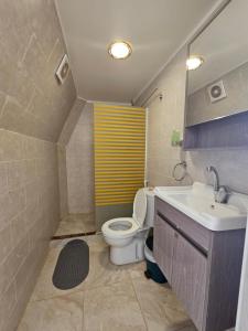 La salle de bains est pourvue de toilettes et d'un lavabo. dans l'établissement Mouna Luxury Rum Camp, à Wadi Rum