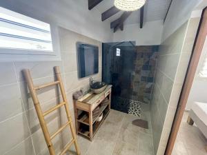 a bathroom with a sink and a mirror at Villa Jasmin de charme avec piscine privée in Saint-François