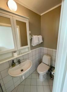 a bathroom with a sink and a toilet at Langesund Bad in Langesund