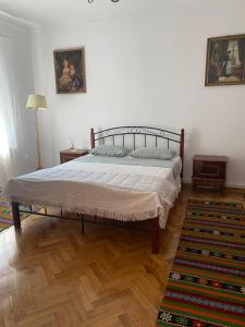 a bedroom with a large bed in a room with a rug at Casa Toma M in Baia Mare