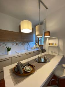 a kitchen with a counter with a plate on it at Rosymarty Apartment-vicino Firenze in Prato