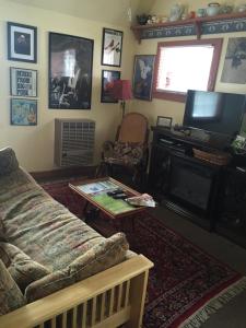 a living room with a couch and a tv at chezbevet in Woodstock