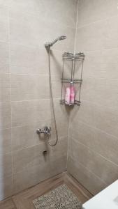 y baño con ducha con cabezal de ducha. en Har-Adir B&B, en Ḥurfeish