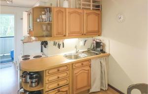 - une cuisine avec des placards en bois et un évier dans l'établissement Nice Apartment In Gol With Kitchen, à Gol
